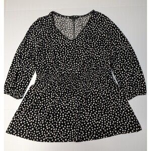 Lane Bryant Top Hearts Black Size 14/16 V Neck Shirred Waist Blouse Feminine